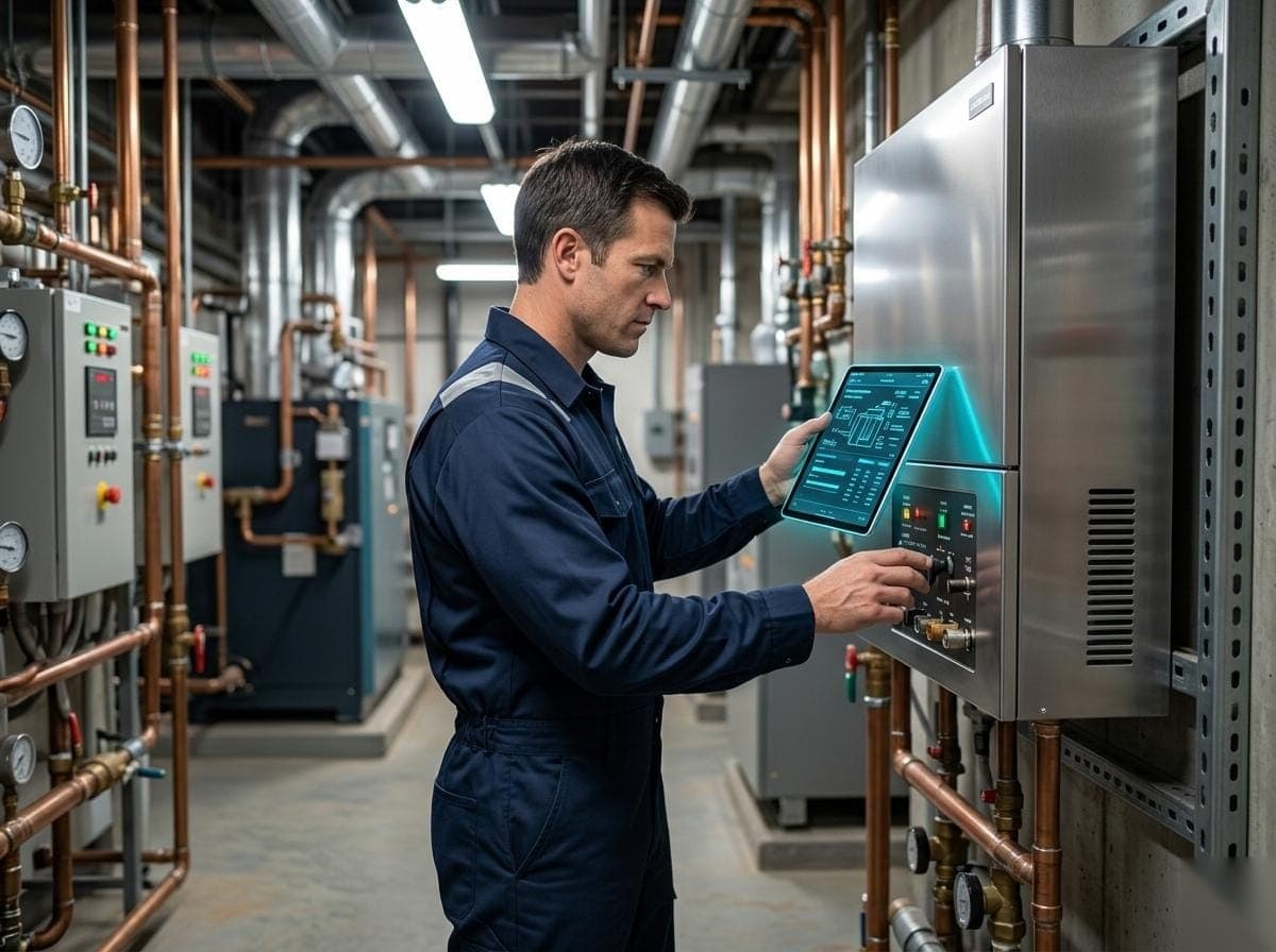 HVAC technician using tablet